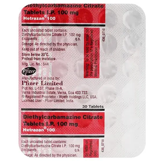 Hetrazan 100 mg (Diethylcarbamazine)